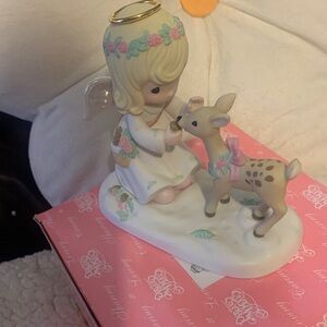 Precious Moments Angel with Deer Figurine - Cream and Pink